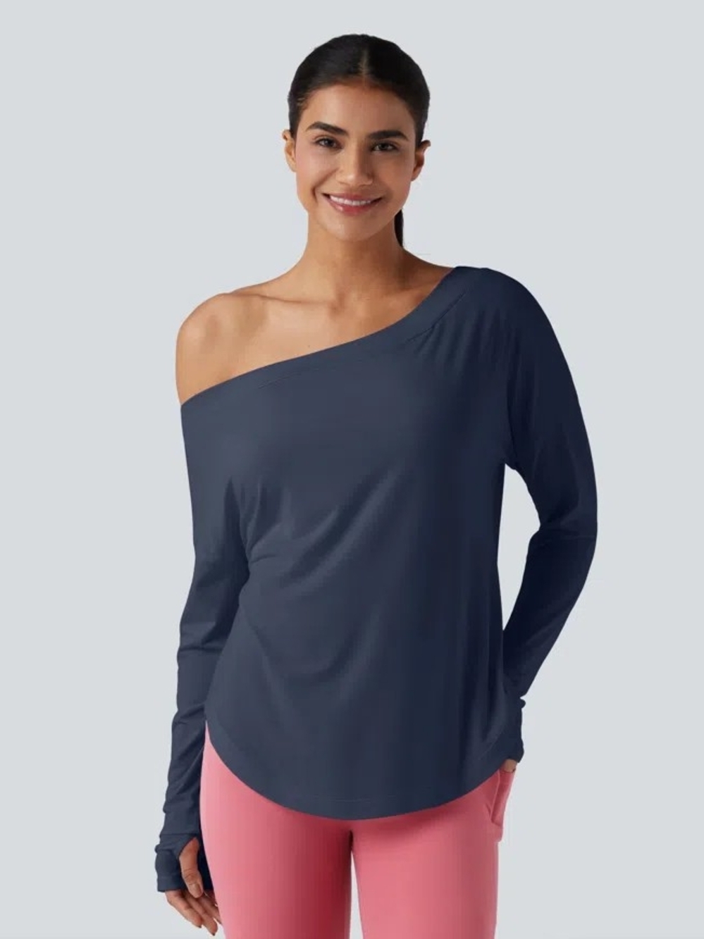 Halara Off-Shoulder Long Sleeve Top — Navy